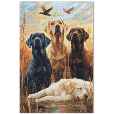 Imagem de Labrador Retriever Quebra-cabeças fofos para cães 1000 peças para adultos arte brinquedo pintura divertido quebra-cabeça família amantes presentes, 75 x 40 centímetros