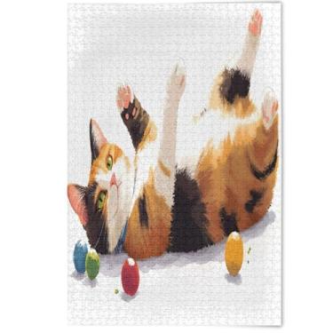 Imagem de Playful Cat Colorful Balls Jigsaw 1000 Piece Puzzle Adults, Family Puzzle Lovers Gifts Cool Puzzles for Adults Cute Animal Art Print, 1000 Pieces, 29.5" x 19.7"