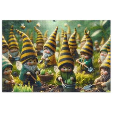 Imagem de Bee Gnomos Engraçados Adultos Quebra-cabeça 1000 Peças Quebra-cabeça Presentes Únicos Puzzles Decoração de Arte