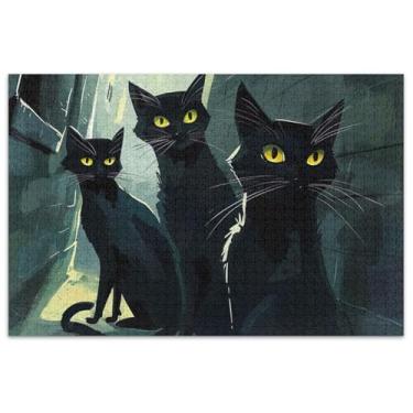 Imagem de Quebra-cabeça de gatos pretos suspeitos para adultos 500 peças coloridas florais natureza quebra-cabeças amigos família presentes de jogo