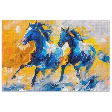 Imagem de Pintura a óleo cavalos correndo 1000 peças quebra-cabeças para adultos família amantes presentes cena de inverno quebra-cabeças arte brinquedo pintura