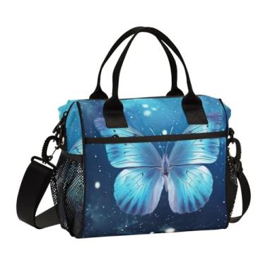 Imagem de GAIGEO Borboleta azul voando em uma lancheira isolada azul com alças, lancheira feminina isolada, lancheira isolada para mulheres, P