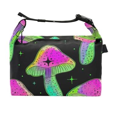 Imagem de TSENQUE Lancheira colorida preta de cogumelos para mulheres, lancheira reutilizável, lancheira para trabalho, linda bolsa térmica rosa para adultos