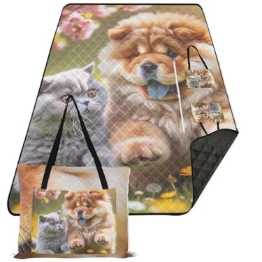 Imagem de TSENQUE Cobertor de praia à prova d'água para cachorro Chow Chow Chow, à prova de areia, cobertor floral para piquenique rosa grama, dobrável, 299 cm x 203 cm