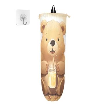 Imagem de Bear Drink Milk Pacote com 2 sacos de mercearia para parede, protetor de saco para sacolas plásticas, organizador de sacolas de armazenamento de cozinha