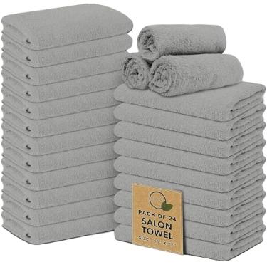 Imagem de Softolle Toalhas de salão – Pacote com 24 (40,6 cm x 68,5 cm) 100% algodão fiado – Toalhas de mão ultra macias e altamente absorventes – a granel para spa, academia e salão (cinza prata)