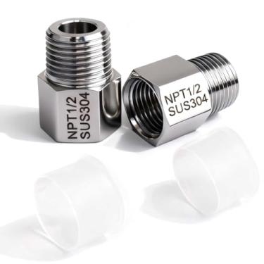 Imagem de HKATOPS Adaptador redutor forjado de aço inoxidável 304 1/5.1 cm NPT fêmea x 1/5.1 cm NPT macho adaptador de tubulação de água para encaixe de tubulação de água, pacote com 4