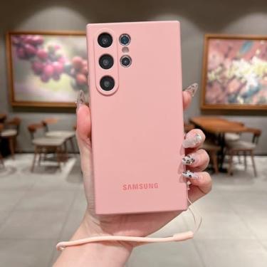 Imagem de Capa de silicone magnética com proteção de lente de câmera espessa para Samsung S25 Ultra S24 S23 Plus, alça de pulso, estojo de carregamento, rosa, para S25 Plus