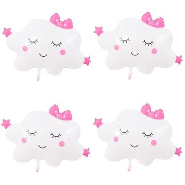 Imagem de Balões de nuvem fofos de 78 cm com laços e estrelas/balões flutuantes de hélio de 4 cores para chá de bebê/festa de aniversário/casamento/decoração de quarto