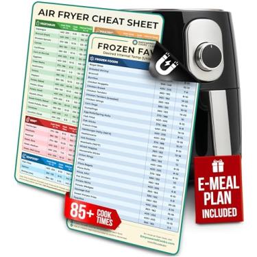 Imagem de Cathy Yoder's Conjunto de folhas de batota para fritadeira a ar, acessórios para fritadeira de ar, guia de cozimento de airfryer, ímã de tabela de horários de cozimento da airfryer, temperatura