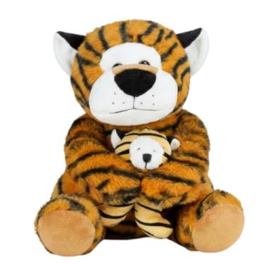 Imagem de Pelúcia Mãe com Filhote Abraçado Animal Fofo Presente Infantil (Tigre com Filhote)