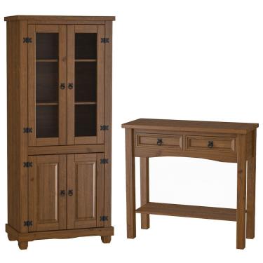 Imagem de Kit Aparador Rústico 2 Gavetas Com Cristaleira de Madeira Majestic M06 Imbuia Fosco - Lyam Decor