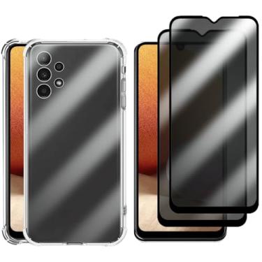 Imagem de Kit 2 Películas de Privacidade Anti Espião em Vidro 3D + Capa Anti Impacto para Samsung Galaxy A32 4G, Proteção de Câmera, TPU Transparente