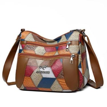 Imagem de Bolsa de ombro Messenger feminina em PU Patchwork Crossbody - taiyuank