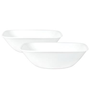 Imagem de Corelle Vitrelle Tigela de servir de vidro grande de 2 peças, resistente a rachaduras e lascas, bandejas quadradas, brancas