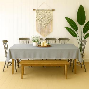 Imagem de Toalha de Mesa Linho Rústico Texturizada – 4 6 8 e 10 Lugares – Decoração de Sala e Jantar (Cinza,2,50m (8 lugares))