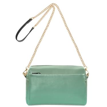 Imagem de Joitme Bolsa tiracolo feminina verde camuflagem média água-marinha gradiente bolsa de ombro de couro PU com alça de corrente bolsa para celular
