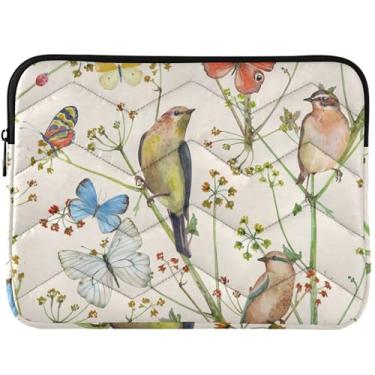 Imagem de Capa para notebook vintage bege pássaro borboleta acolchoada moderna capa para laptop acolchoada universal 14 13 polegadas capa para laptop