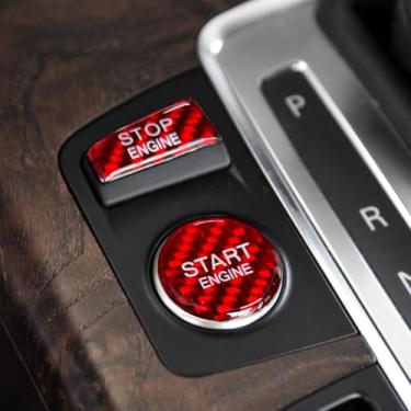 Imagem de BETTERHUMZ Acabamento da tampa do botão de partida do motor de carro compatível com Audi A6 C6 4F 2005 2006 2007 2008 2009 2010 2011 adesivo de decoração de botão de controle de fibra de carbono