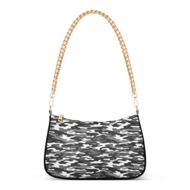 Imagem de Bolsa de ombro clássica de corrente cinza preta camuflada, bolsa feminina Hobo com grande capacidade, bolsa moderna para uso diário e noturno