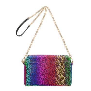 Imagem de Joitme Bolsa feminina colorida e vívida de estrelas arco-íris bolsa tiracolo de couro PU com alça de corrente bolsa para celular fofa