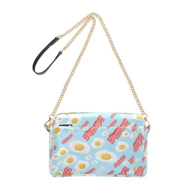 Imagem de Joitme Bolsa feminina azul claro com tiras de ovos, bolsa tiracolo de couro PU, alça de corrente, bolsa para celular