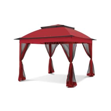 Imagem de CMOLVUR Barraca de gazebo pop-up de 28 m, cobertura de teto duplo de metal com mosquiteiro, dossel, vem 8 estacas de chão, 6 cordas, 32 anéis de cortina, bolsa de transporte, para gramado, quintal