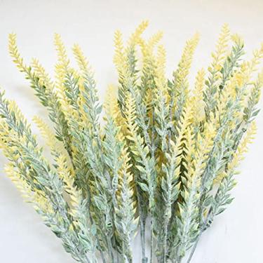 Imagem de Generic Belo buquê de Flores Artificiais de Lavanda de Plástico Inodoro Falso Planta de Lavanda Falsa para Decoração de Cena, 10 Peças para Férias de Natal (Amarelo)