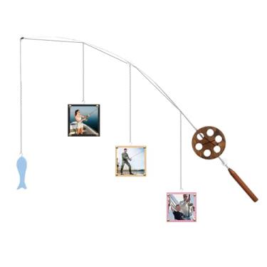 Imagem de ZFLYCANP Porta-retrato de vara de pesca de madeira, decoração de parede de pesca com três molduras de 12 x 12 x 0,72 cm, vara de pesca real fácil de pendurar, decoração de parede para casa de lago