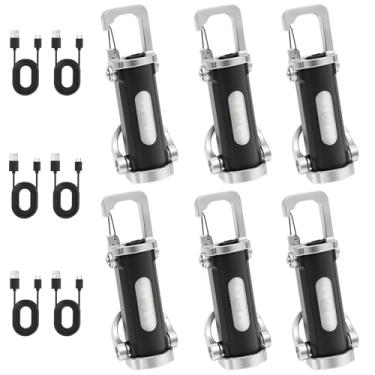 Imagem de Pacote com 6 chaveiros recarregáveis, mini tocha portátil USB-C COB com 7 modos e luz lateral, lanterna pequena EDC compacta brilhante à prova d'água para corrida noturna, acampamento, caminhada