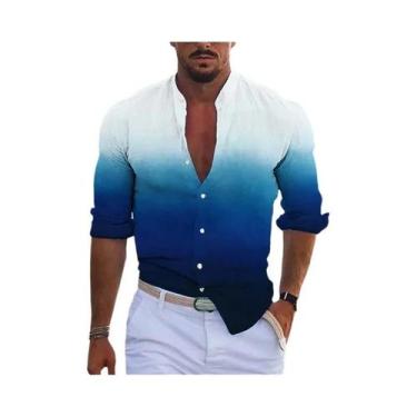 Imagem de Camisa Masculina De Manga Longa Com Estilo Retrô E Botões, Gola De Out