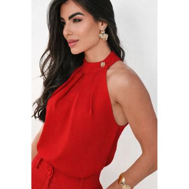 Imagem de Blusa Frente Única Feminina com Botão no Decote Elegante