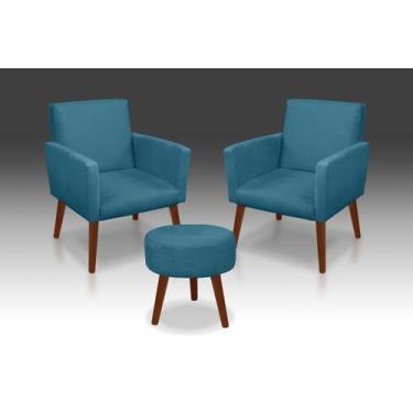 Imagem de Kit 02 Poltrona Nina + 01 Puf Suede Azul Claro - Modena Decor  - CASA 