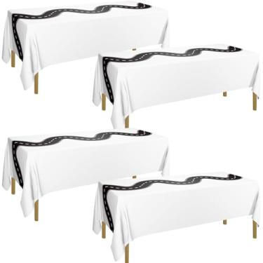 Imagem de PIXHOTUL 4 Pcs Racing Table Cloths, Race Car Party Decoration 51 x 86 Inch Racetrack Table Runner Plastic Disposable Tablecover for Kid Boy Two Fast Birthday Car Theme Party