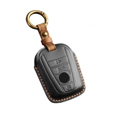 Imagem de Capa de couro artesanal para chave de carro, compatível com bmw i3 i8 série, proteção de estilo, chaveiro, anel, acessórios automotivos 2018(Black)