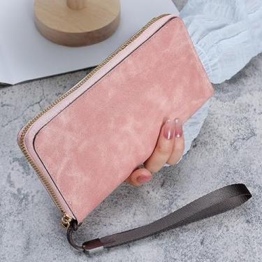 Imagem de Carteira feminina longa clutch – porta-cartões multifuncional, carteira de moedas com zíper para uso diário e em viagens, rosa, Lazer