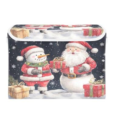 Imagem de SEHANY Linda caixa de armazenamento de Papai Noel de Natal com tampas e alças, organizador de cestas de armazenamento de tecido dobrável, caixas de armazenamento de cubos grandes para roupas, cobertor
