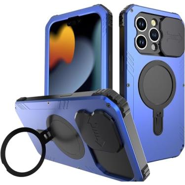 Imagem de MURVE Capa para iPhone 15Pro Max/15 Pro/15 Plus/15, [Capa da lente da câmera] [protetor de tela de vidro temperado] [moldura de metal] capa de proteção resistente (cor: azul, tamanho: 15 6,1")