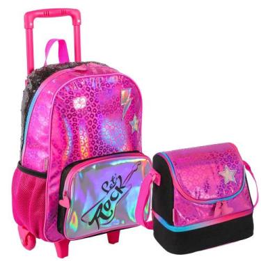 Imagem de KIT Mochila Infantil X Rock Grande Rodinha Menina Sestini