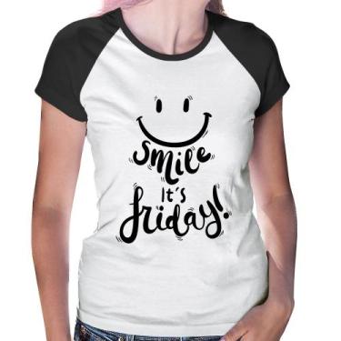 Imagem de Baby Look Raglan Smile, It's Friday! - Foca na Moda, Branco, Preto, GG