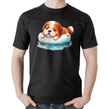 Imagem de Camiseta Algodão Cachorrinho Na Piscina  - Foca na Moda, Preto, GG