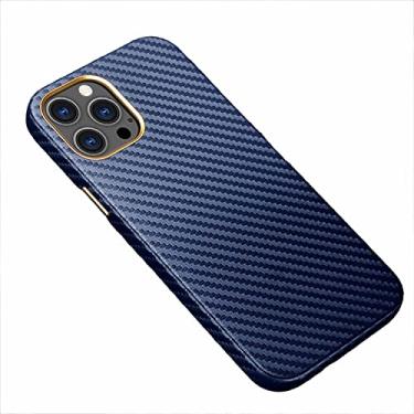 Imagem de GANYUU Capa para iPhone 13Mini/13/13 Pro/13 Pro Max, Textura de Fibra de Carbono Silicone Bumper Capa Traseira Rígida Capa Protetora À Prova de Choque Suporte de Carregamento Sem Fio (Cor: Azul, Tamanho: 13 Mini 5,4 Polegadas