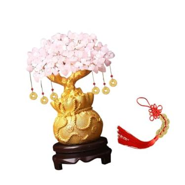 Imagem de FLCPJGV Bonsai Árvore da Fortuna Feng Shui com Moeda de Decorativa para Sala de Estar, Casa ou Loja, S Pink