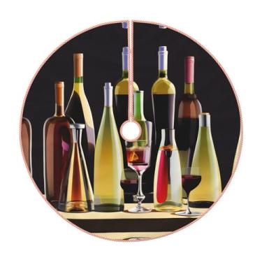 Imagem de Taças de coquetel e garrafas de vinho, estampa de árvore de Natal, decorações de Natal rústicas, decoração de festa de inverno e ano novo