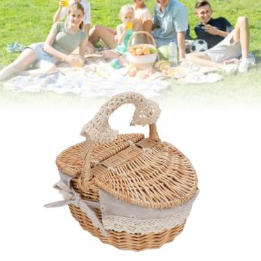 Imagem de Estink Cesta de Piquenique de Vime Com Tampa, Cesta de Piquenique Vintage Artesanal Trançada Com Forro Removível para Acampamentos Ao Ar Livre, Caminhadas e Reuniões Em Família, (Margarida)
