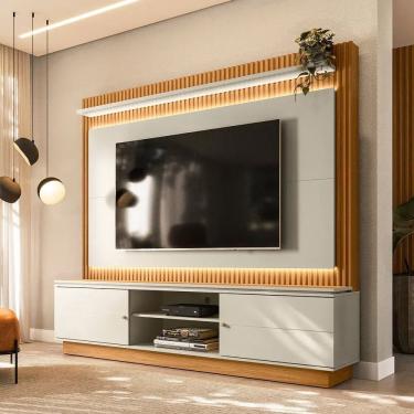 Imagem de Estante Home Para Tv Até 75 Polegadas Com Led 2 Portas Guararapes Linea Brasil Nature/off White Petra
