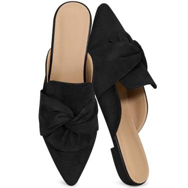 Imagem de Aomigoct Dress Flat Mules femininos: bico fino elegante e camurça com laço para escritório e reuniões - leve sem cadarço para confiança no uso diário - Idades 28-50, Preto, 38