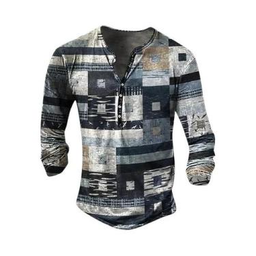 Imagem de Camisa Masculina Vintage De Botão, Manga Longa, Casual, Estilo Solto, 