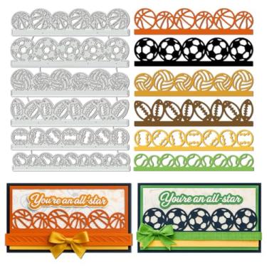 Imagem de UNICRAFTALE 6 peças de moldes de corte de aço carbono com borda de bola esportiva, estêncil, voleibol, basquete, futebol, matrizes de corte para fazer cartões, papel em relevo, estênceis para álbum de