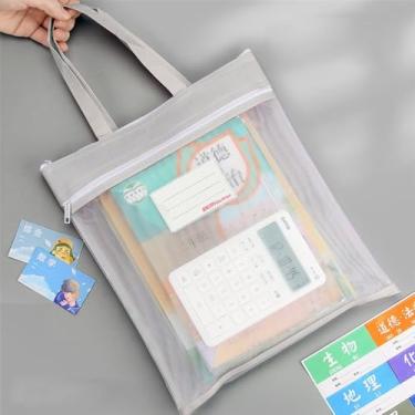 Imagem de Bolsa de armazenamento com zíper minimalista portátil pasta de papel de teste sacos de armazenamento bolsa de documentos de papelaria (cinza)